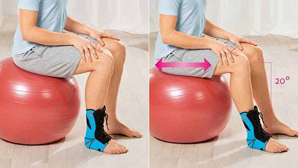 Roll on the exercise ball Roll on the exercise ball